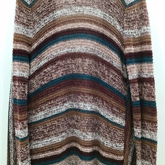 Women's L Duster Sweater Autumn/Winter Long Striped Neutral Knit Boho Lagenlook - Picture 7 of 13